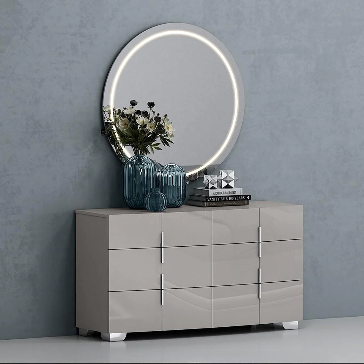 Chrisley Bedroom Set High Gloss light Grey Kwality