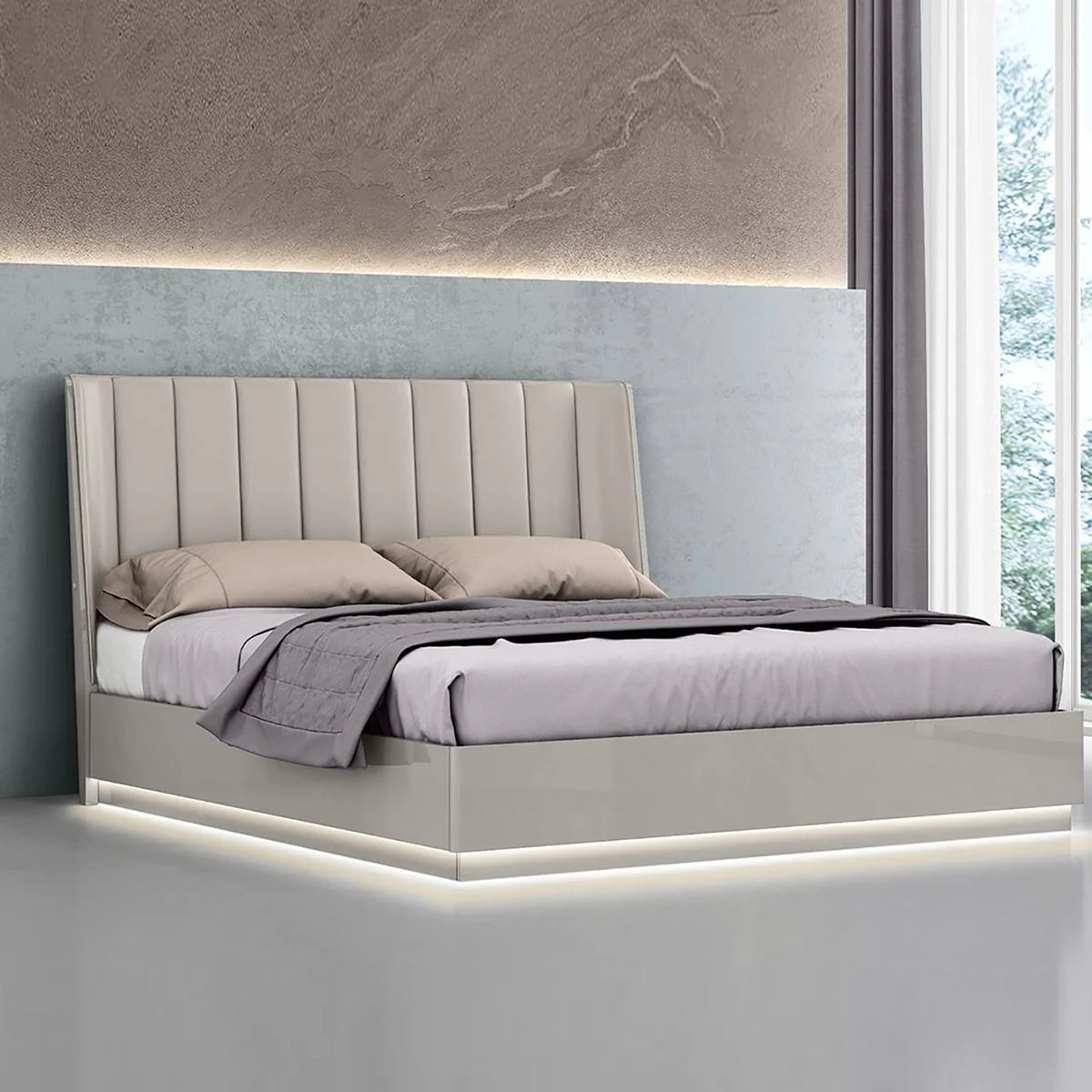 Chrisley Bedroom Set High Gloss light Grey Kwality