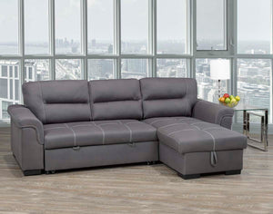 Titus Pull-Out Fabric Sectional Sofa Sleeper in Grey Titus