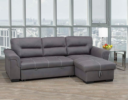 Titus Pull-Out Fabric Sectional Sofa Sleeper in Grey Titus