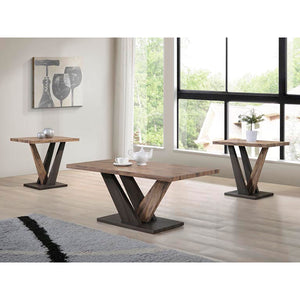 Titus Pedestal 3pc Coffee Table Set in Caramel Titus