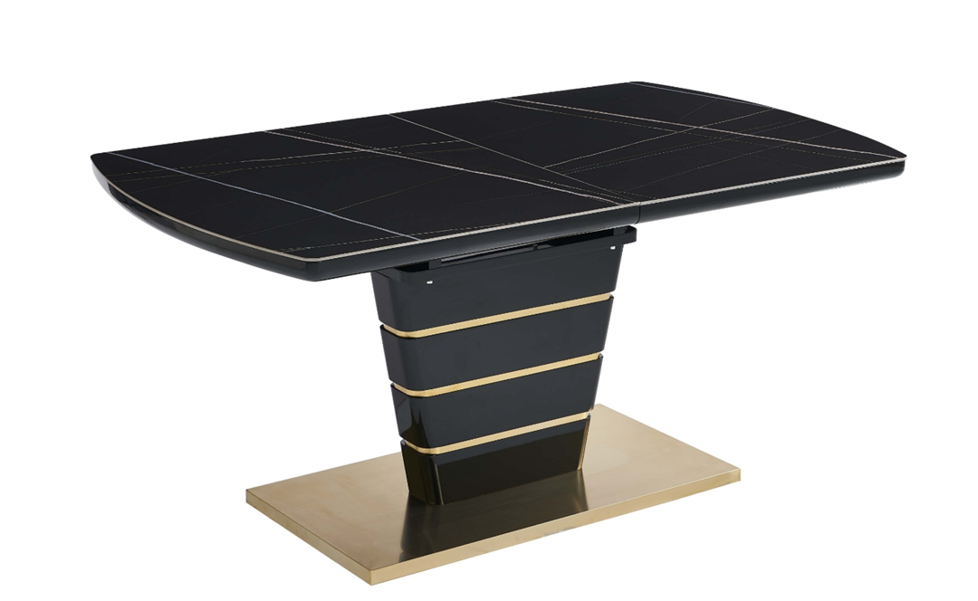 Ryan Black Extendable Sintered Stone  7PC Dining Set with Black and Gold Chairs Amro Furniture