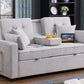 Ethan Chase Light Grey Pull Out Sofa Bed With USB Ports & Cup Holders