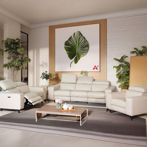 Amiyah 3pc Dual Power leather Reclining Sofa Set in Grey/Beige