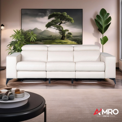 Amiyah Dual Power leather Reclining Sofa in Grey/Beige