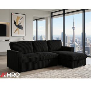 Sleeper Sectional With Reversible Chaise In Black