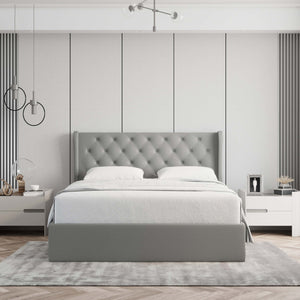 Velets Diva Light Gray Tufted Upholstered Storage Bed with Hydraulic Lift