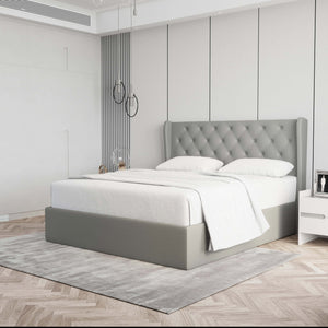 Velets Diva Light Gray Tufted Upholstered Storage Bed with Hydraulic Lift