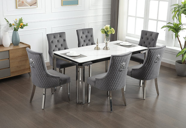 Vel 7PC Dining Set Ceramic MarbleTable IFDC Furniture