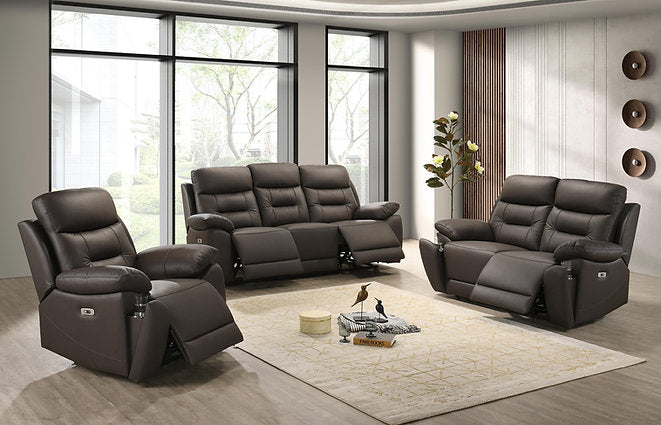 Reign 85" Top-Grain Genuine Leather Power Reclining Sofa Set with USB Ports IFDC Furniture