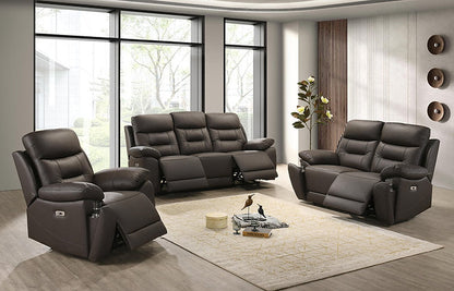 Reign 85" Top-Grain Genuine Leather Power Reclining Sofa Set with USB Ports IFDC Furniture