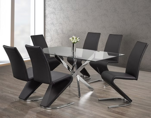 Zee 5PC Dining Set - Glass Table with Black Chairs IFDC Furniture