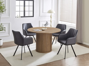 Eva - 5pc Dining Set - Round dining table with warm wood finish IFDC Furniture