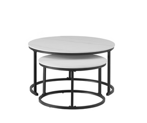 Set of 2 Coffee Table -Snowy White stone top | Black frame IFDC