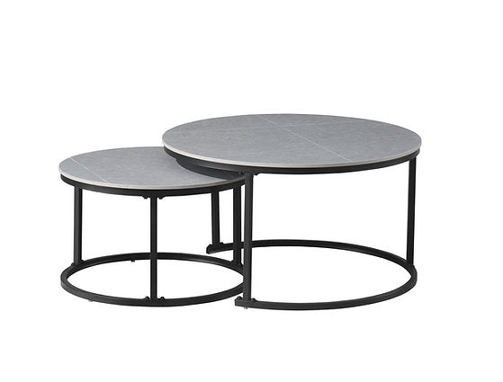 2 Set of Coffee Table Armani Grey stone top | Black frame - IF-2631 IFDC