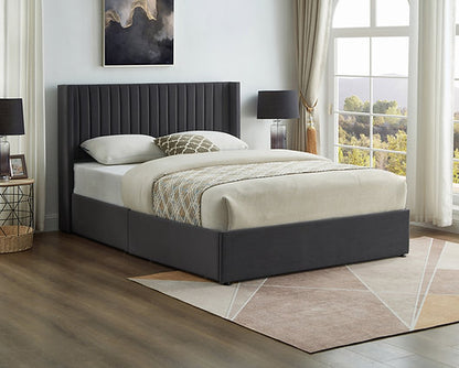 IF-5407 Creme and Gray Velvet Fabric Bed