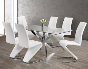 Zee 5PC Dining Set in Glass Table and White Chairs IFDC Furniture