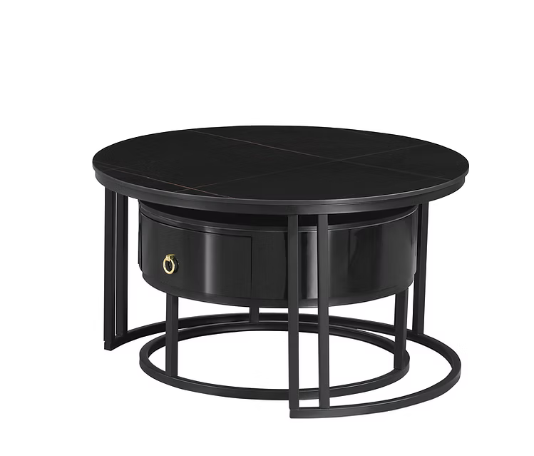 Set of 2 Coffee Table Marquina Black stone top Storage drawer- IF-2667 IFDC