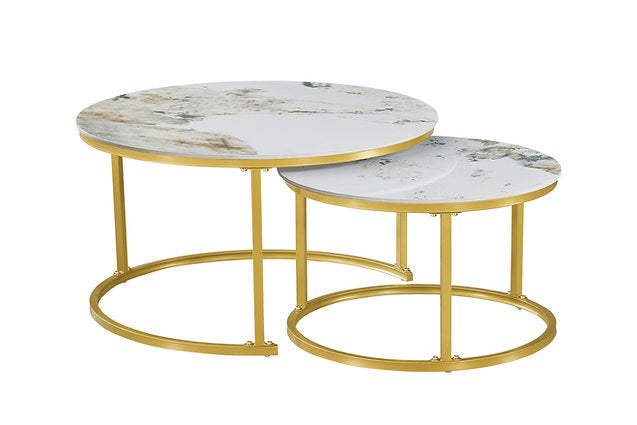 Set of 2 Coffee Table Pandora stone top | Gold frame - IF-2632 IFDC
