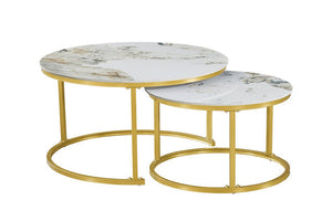 Set of 2 Coffee Table Pandora stone top | Gold frame - IF-2632 IFDC