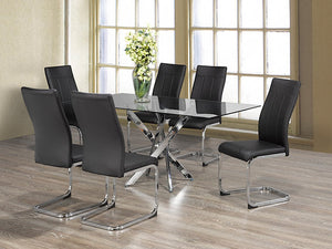 Ross - 7PC Dining Set - Glass Table with Black Chairs IFDC Furniture