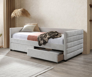 IF-302 Upholstered Light Grey Lines Fabric  Bed