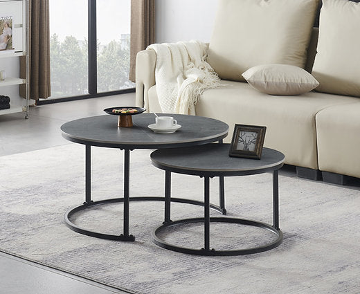 2 Set of Coffee Table Armani Grey stone top | Black frame - IF-2631 IFDC