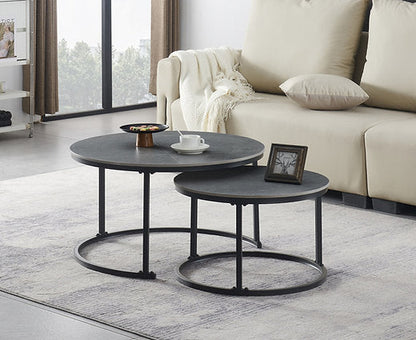 2 Set of Coffee Table Armani Grey stone top | Black frame - IF-2631 IFDC