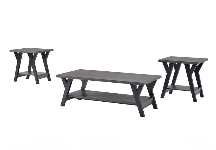3 Pack Coffee Table Grey top and shelf with black legs IF-3505 IFDC