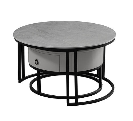 Set of 2 Coffee Table Armani Grey stone top  Storage drawer - IF-2668 IFDC