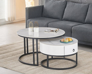 Set of 2 Coffee Table Calacatta White stone top | Storage drawer - IF-2669 IFDC