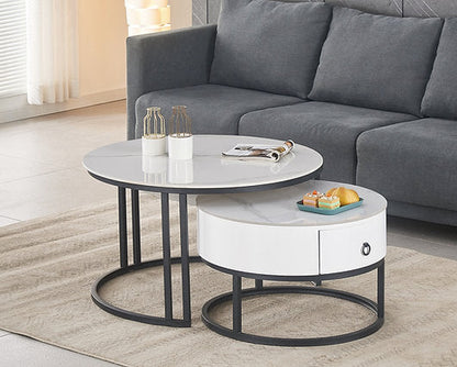Set of 2 Coffee Table Calacatta White stone top | Storage drawer - IF-2669 IFDC