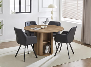 Eva - 5pc Dining Set - Round dining table with warm wood finish IFDC Furniture