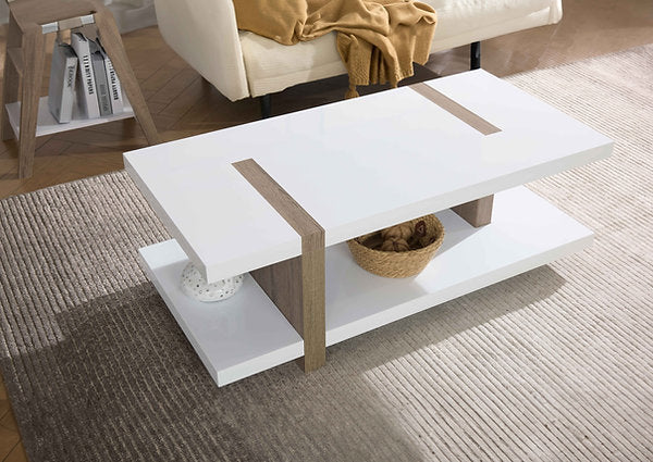 Modern coffee table | White wooden top with natural inserts- IF-3530 IFDC