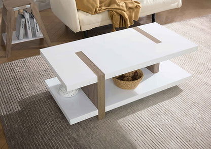 Modern coffee table | White wooden top with natural inserts- IF-3530 IFDC