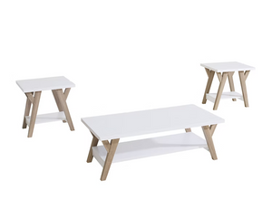 3 PC Coffee Table White top and shelf with natural legs - IF-3506 IFDC