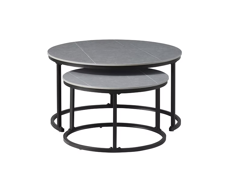 2 Set of Coffee Table Armani Grey stone top | Black frame - IF-2631 IFDC