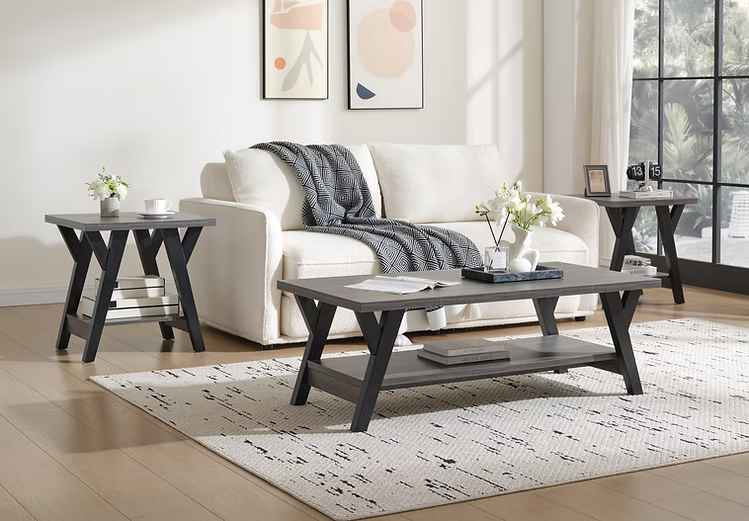 3 Pack Coffee Table Grey top and shelf with black legs IF-3505 IFDC