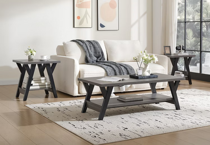 3 Pack Coffee Table Grey top and shelf with black legs IF-3505 IFDC