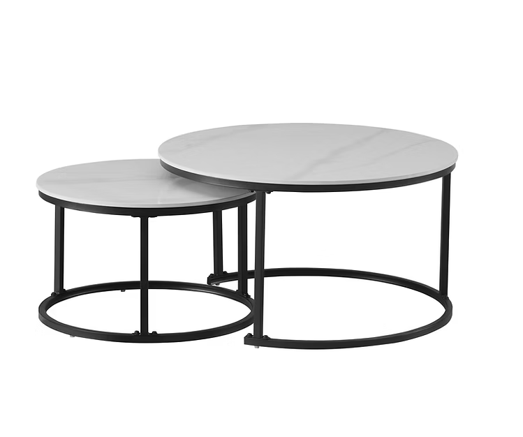 Set of 2 Coffee Table -Snowy White stone top | Black frame IFDC