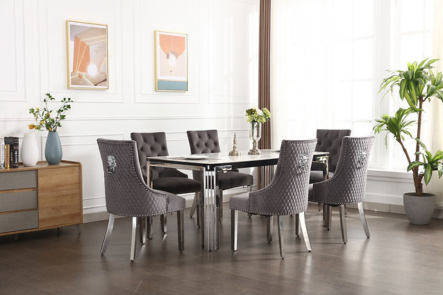 Vel 7PC Dining Set Ceramic MarbleTable IFDC Furniture