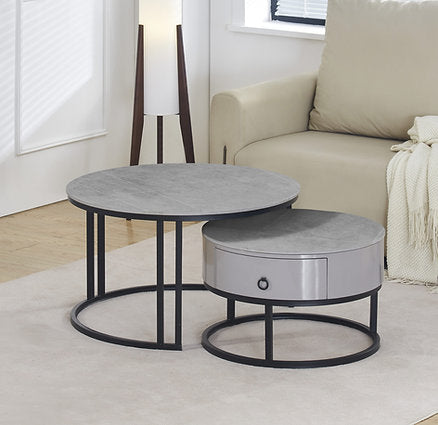Set of 2 Coffee Table Armani Grey stone top  Storage drawer - IF-2668 IFDC