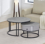 Set of 2 Coffee Table Armani Grey stone top  Storage drawer - IF-2668 IFDC