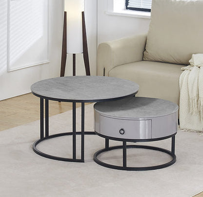 Set of 2 Coffee Table Armani Grey stone top  Storage drawer - IF-2668 IFDC