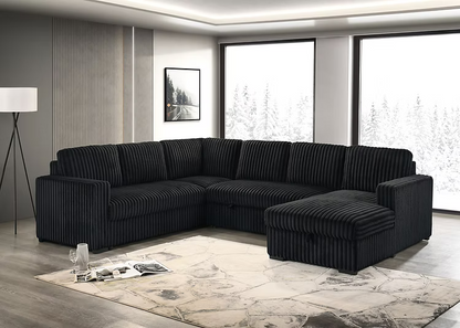 Left Hand Facing Black Sectional Sofa Bed With Large Lift-Up Storage 9095