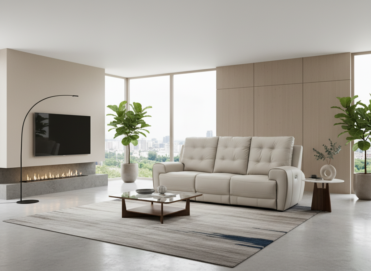FRANCO POWER LEATHER LOOK RECLINING  SOFA - TAUPE Brassex