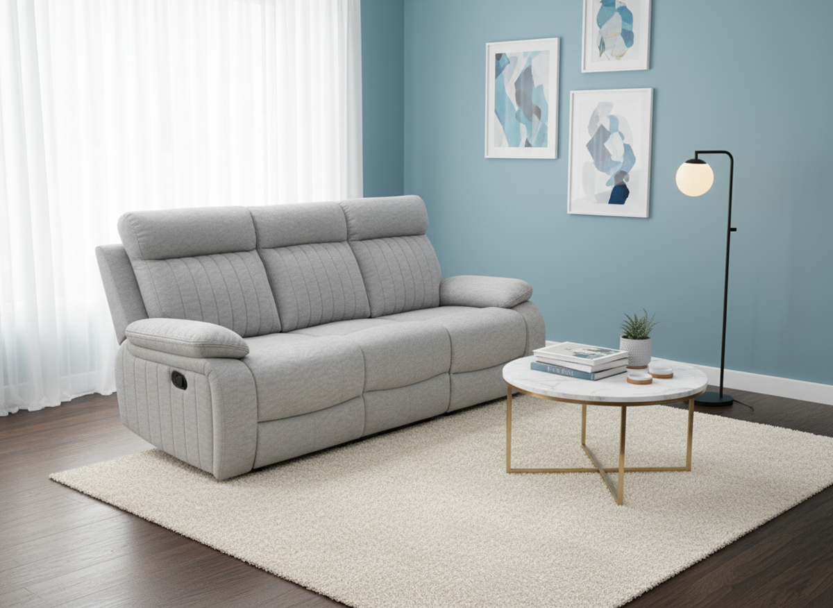 TREVOR MANUAL RECLINING SOFA - STONE Brassex