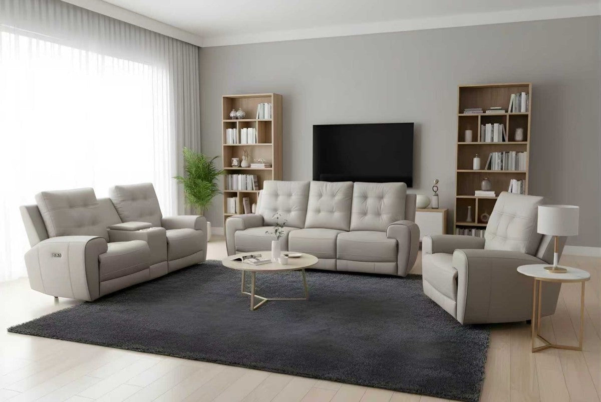 FRANCO POWER LEATHER LOOK RECLINING  SOFA - TAUPE Brassex