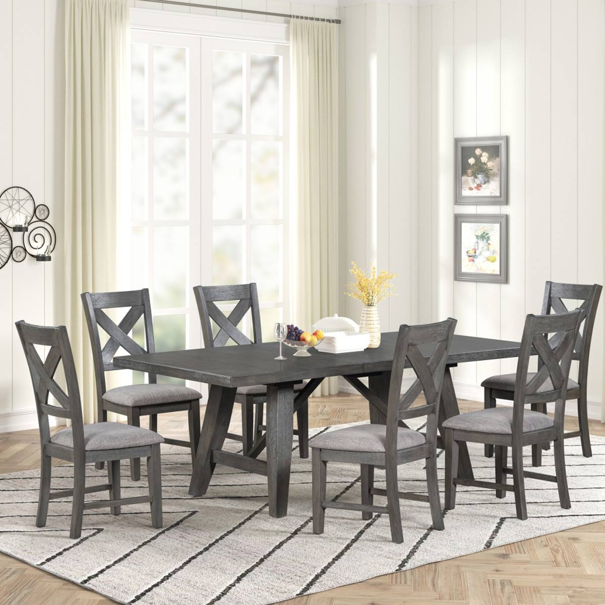 Jordan 7-Piece Dining Set in Grey | Amrofurniture.com