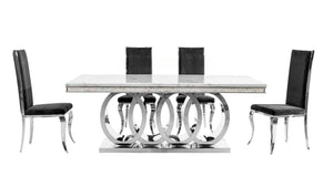 Luxury Ottawa Silver Dining Set – White Marble Top and 4 black Chairs